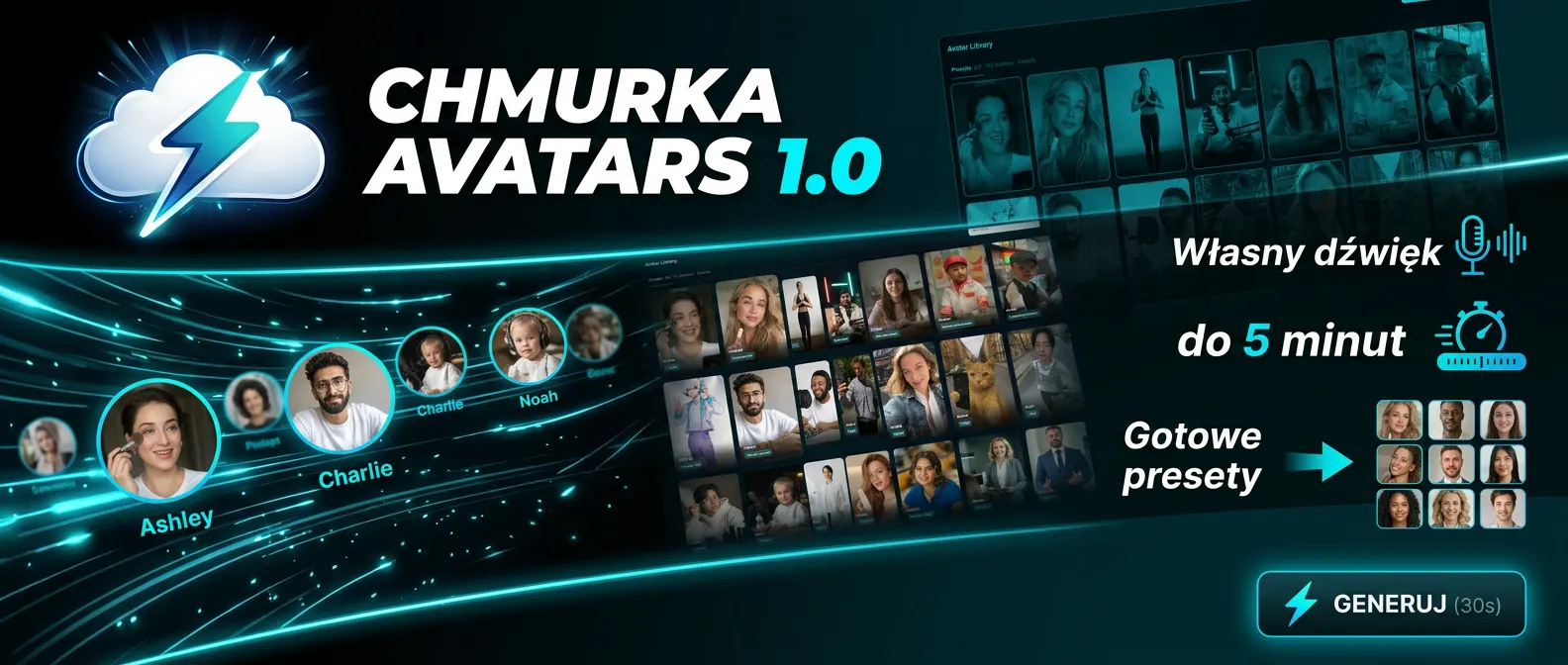 Avatar AI — wgraj twarz, daj jej głos, dostań lipsync 1080p